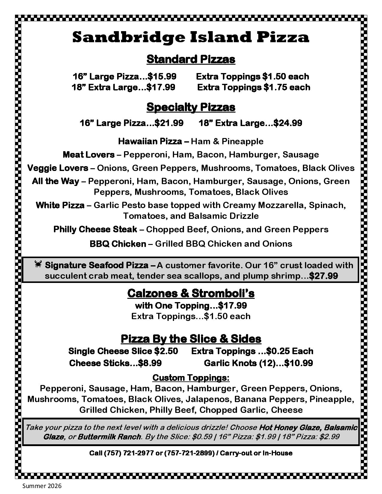 2026 Summer Pizza Menu